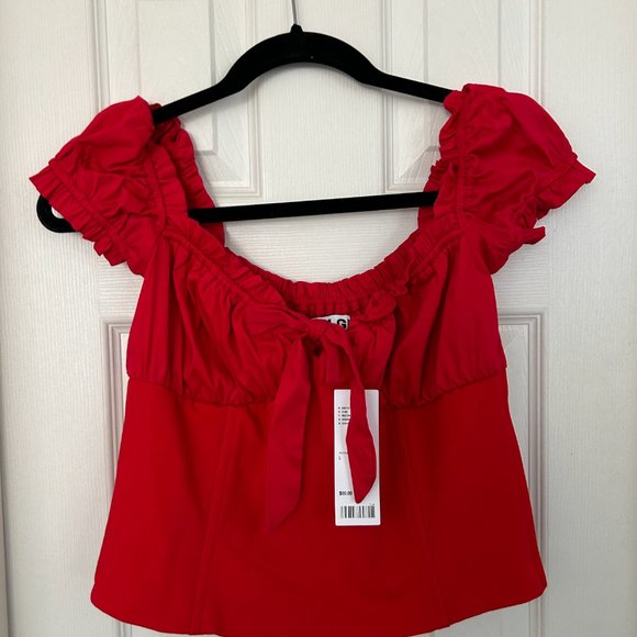 NWT, I.AM.GIA Naomi Ruffle Bustier Top with Sweetheart Neckline, Red, L - Picture 6 of 9